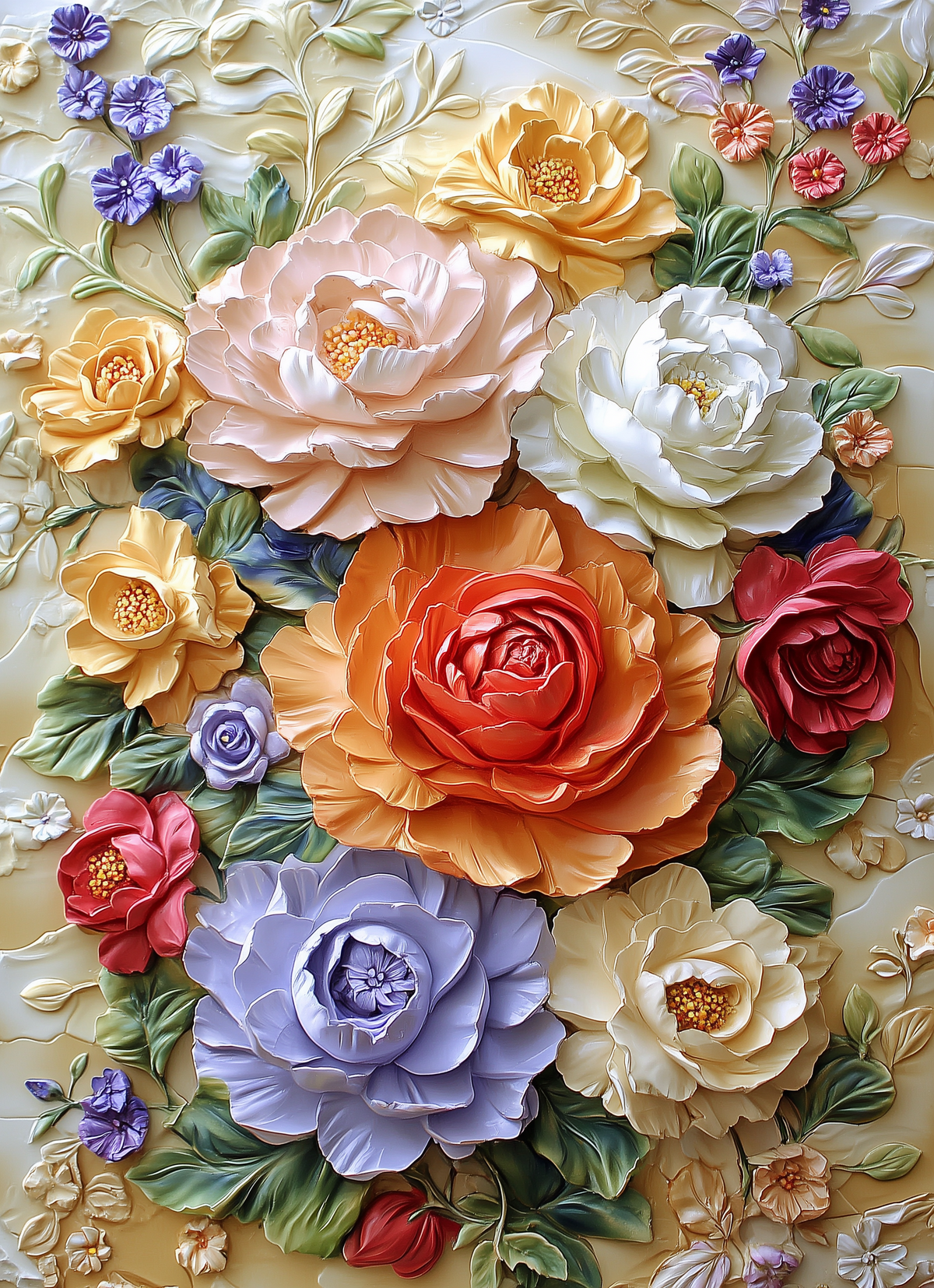 Floral Relief — ornate floral relief arranged as dimensional wall art